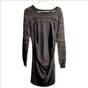 SUTHERLAND KNIT SWEATER DRESS RUCHED LONG SLEEVE GRAY METALLIC COPPER MEDIUM